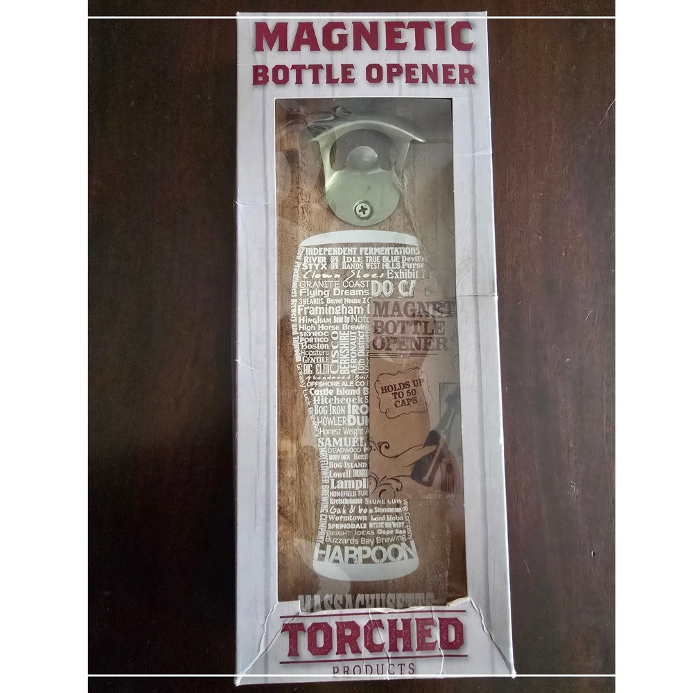 Torched Product Magnetic Bottle Opener Massachusetts Brewery Wood Wall Mount NEW
